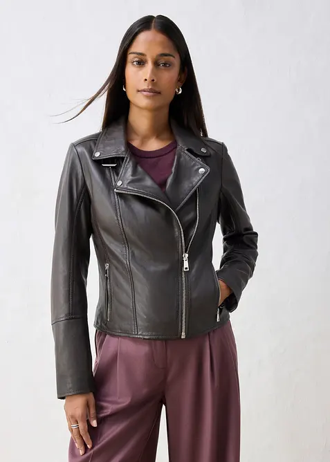 Veste biker en cuir nappa d&rsquo;agneau, bonprix