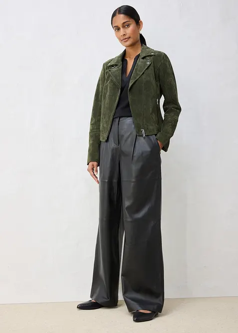 Pantalon &agrave; pinces en cuir, bonprix