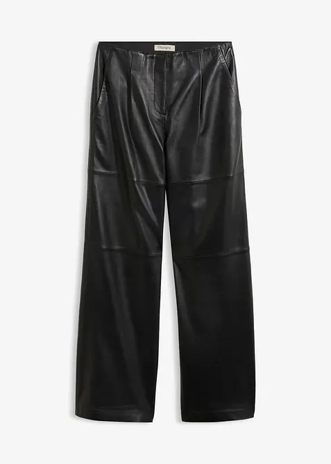 Pantalon &agrave; pinces en cuir, bonprix