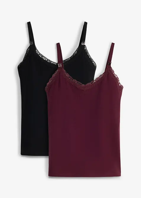 Lot de 2 tops de grossesse/allaitement &agrave; dentelle, bonprix