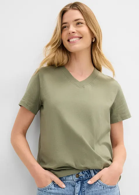 T-Shirt mit V-Ausschnitt aus reiner Bio-Baumwolle(3er Pack), bonprix