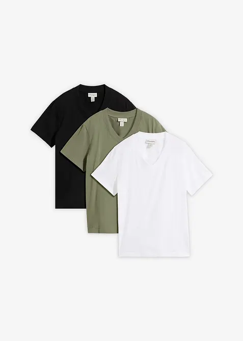 T-Shirt mit V-Ausschnitt aus reiner Bio-Baumwolle(3er Pack), bonprix