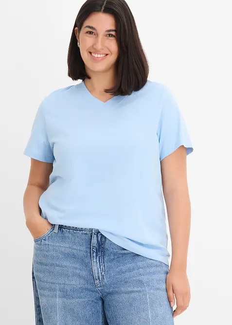 T-Shirt mit V-Ausschnitt aus reiner Bio-Baumwolle(3er Pack), bonprix