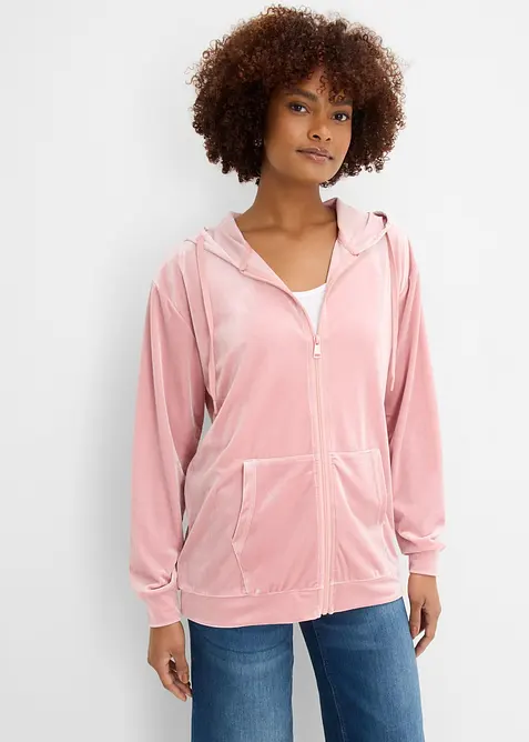 Sweat velours zipp&eacute; &agrave; capuche, bonprix