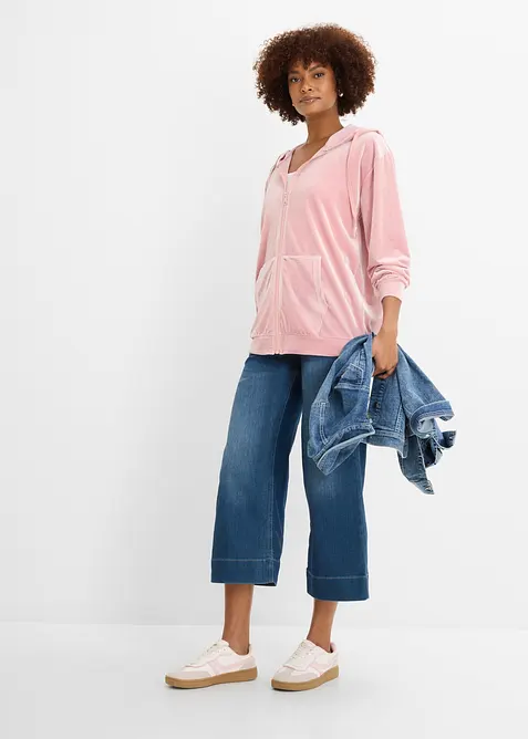 Sweat velours zipp&eacute; &agrave; capuche, bonprix