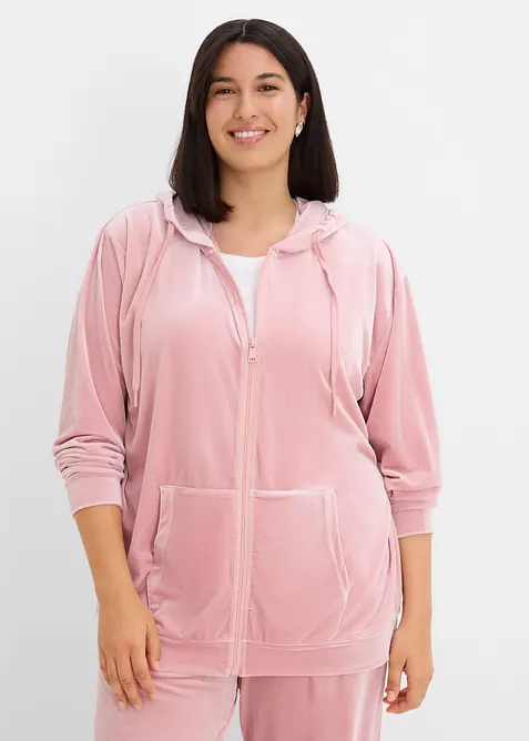 Sweat velours zipp&eacute; &agrave; capuche, bonprix