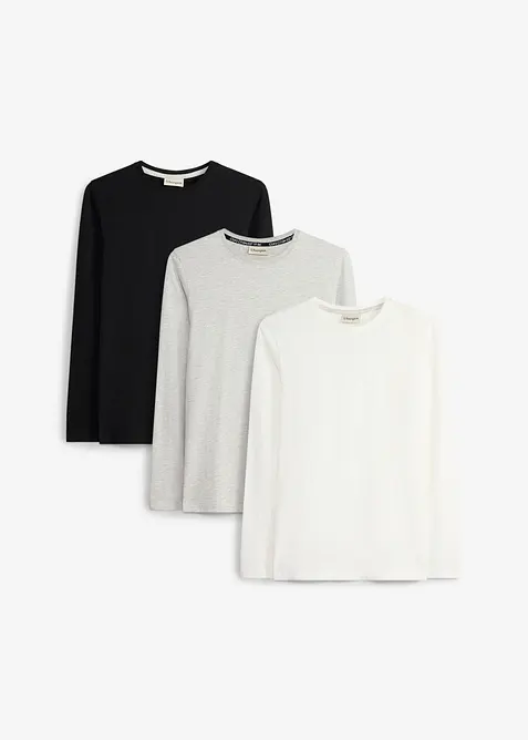 Lot de 3 T-shirts manches longues coton, bonprix