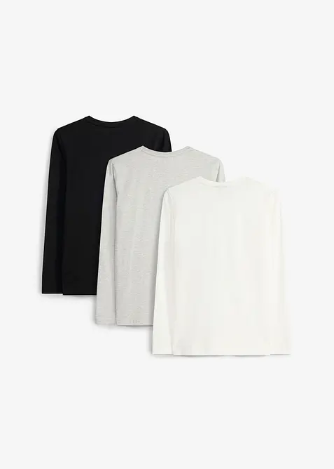 Lot de 3 T-shirts manches longues coton, bonprix