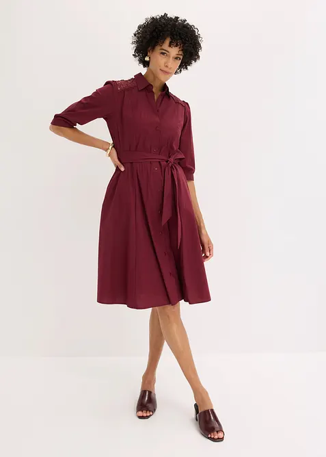 Robe-chemise avec dentelle et lien &agrave; nouer, bonprix