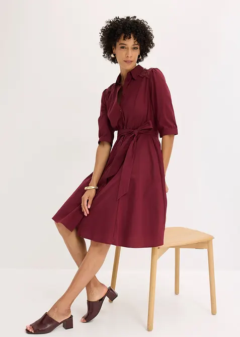 Robe-chemise avec dentelle et lien &agrave; nouer, bonprix