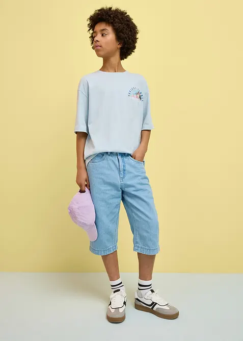 Bermuda loose en jean &agrave; taille r&eacute;glable, bonprix