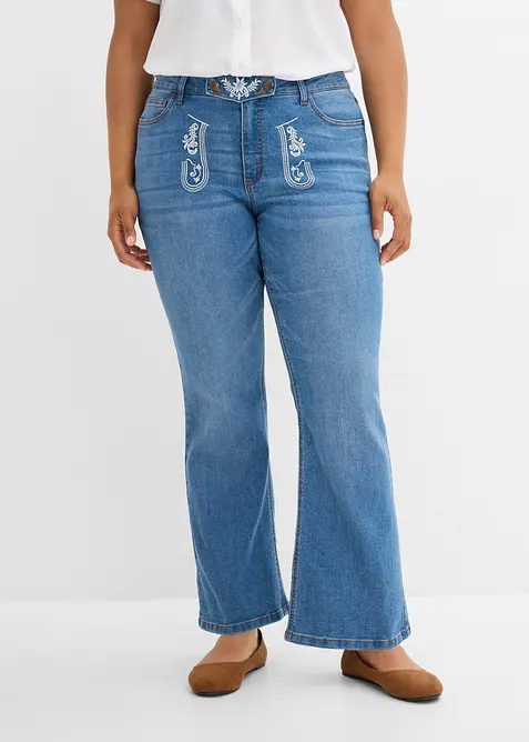 Jean bavarois bootcut, taille mi-haute, avec broderie, bonprix