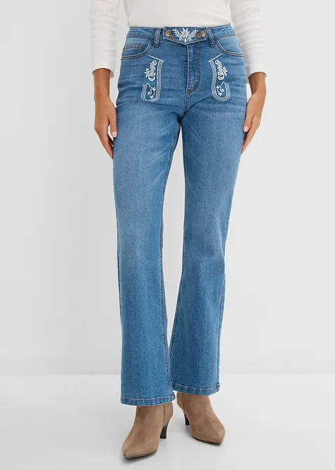 Jean bavarois bootcut, taille mi-haute, avec broderie, bonprix