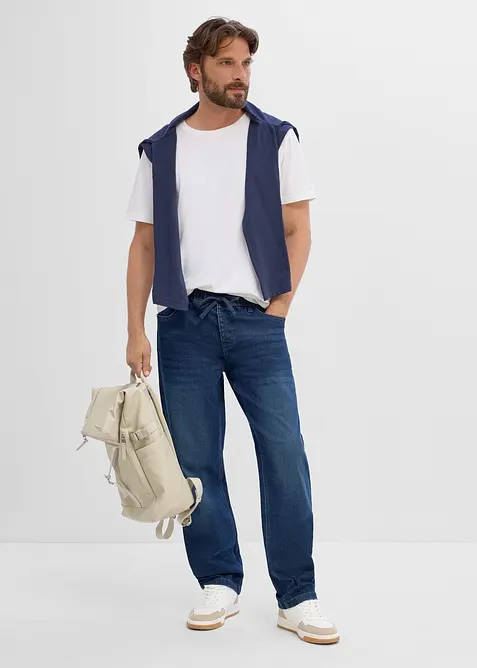 Jean loose et droit &agrave; taille &eacute;lastiqu&eacute;e, bonprix