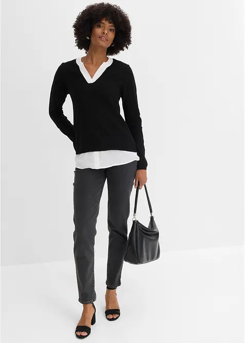 Feinstrickpullover mit Bluseneinsatz, bonprix