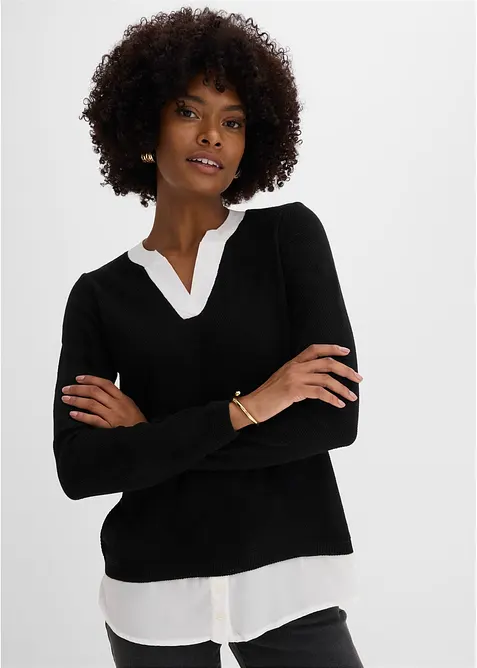 Feinstrickpullover mit Bluseneinsatz, bonprix