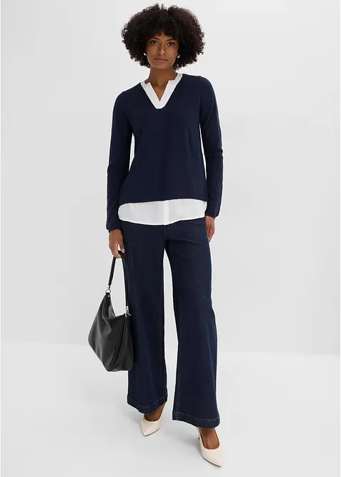 Feinstrickpullover mit Bluseneinsatz, bonprix