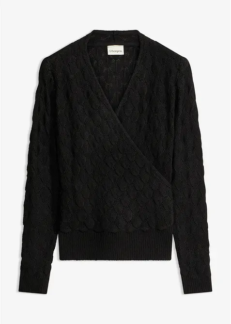 Ajour-Pullover in Wickeloptik, bonprix