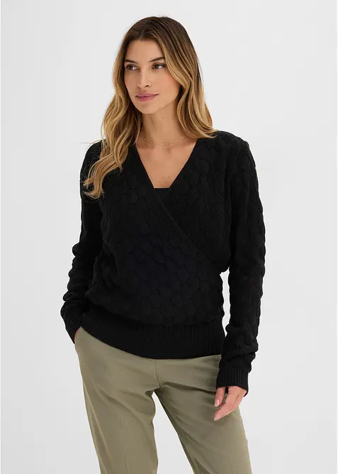 Ajour-Pullover in Wickeloptik, bonprix