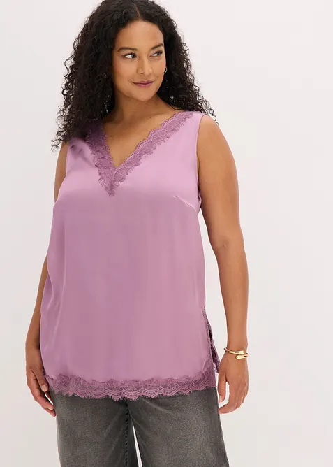 Top &agrave; dentelle, col V, bonprix