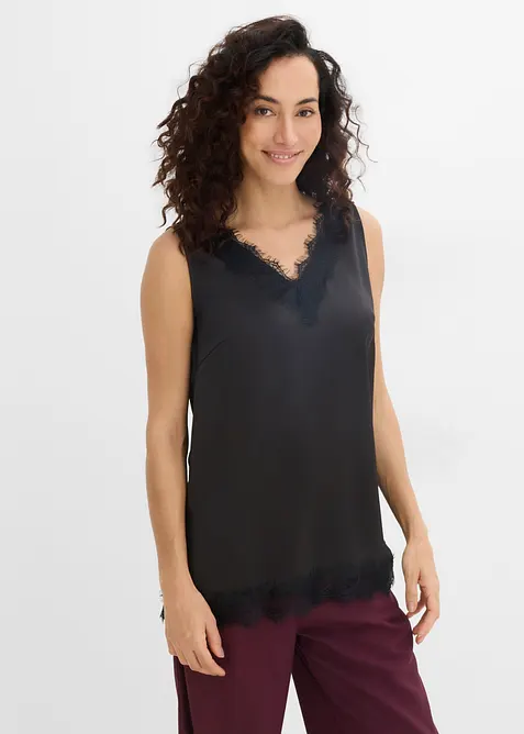 Top &agrave; dentelle, col V, bonprix
