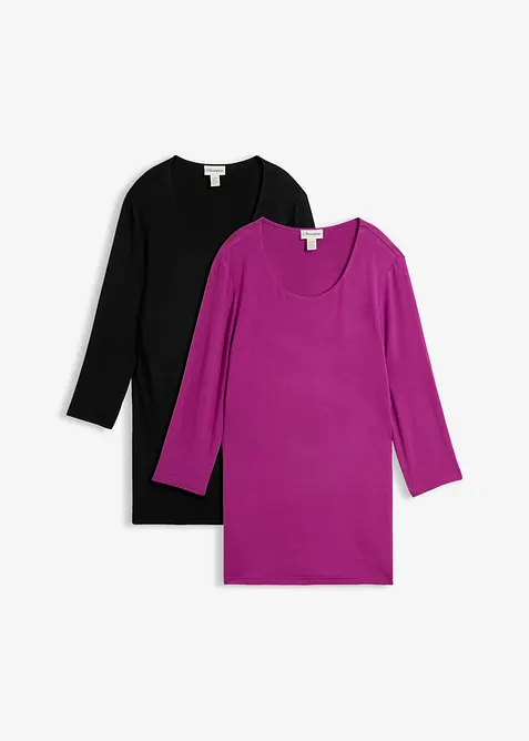 Shirt doppellagig vorn aus softem Viskose-Mix (2er Pack), bonprix