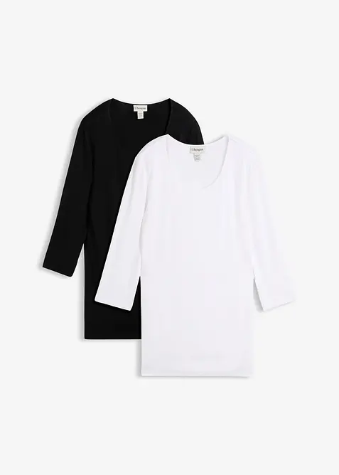 Lot de 2 T-shirts double &eacute;paisseur en viscose douce et extensible, bonprix