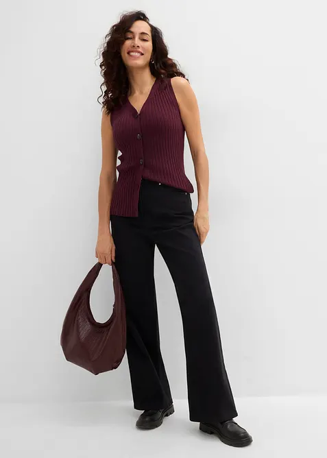 Pantalon large taille haute en twill, bonprix
