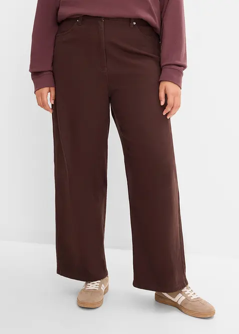Pantalon large taille haute en twill de coton extensible, bonprix