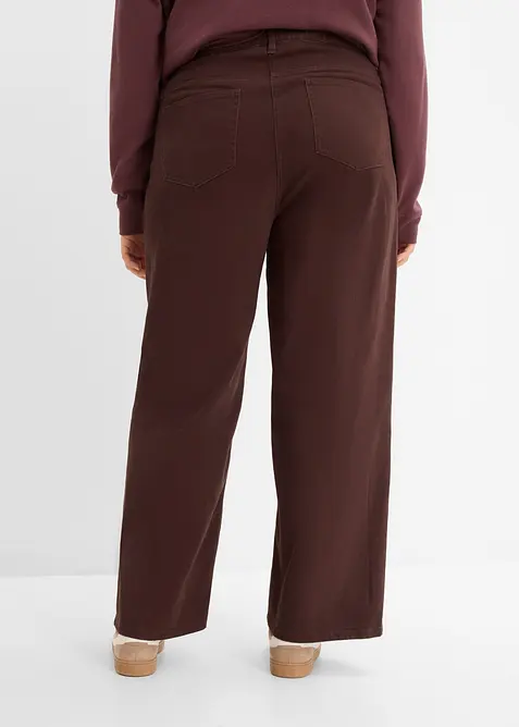 Pantalon large taille haute en twill de coton extensible, bonprix
