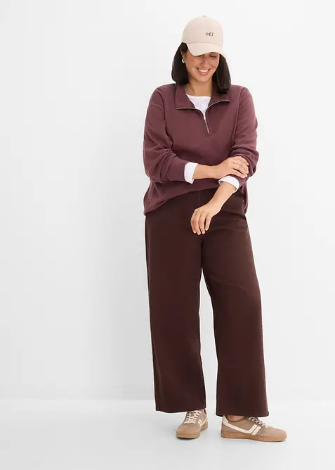 Pantalon large taille haute en twill de coton extensible, bonprix