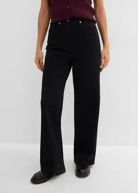 Pantalon large taille haute en twill, bonprix