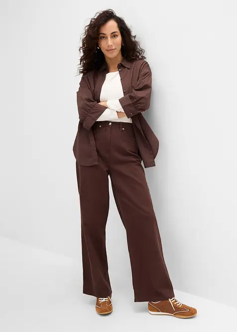 Wide-Leg Twillhose mit hohem Bund, bonprix