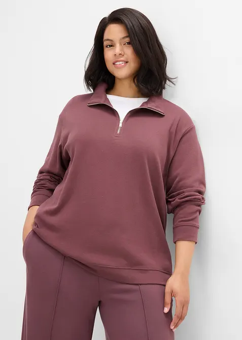 Sweat col zipp&eacute; en interlock 100% coton, bonprix