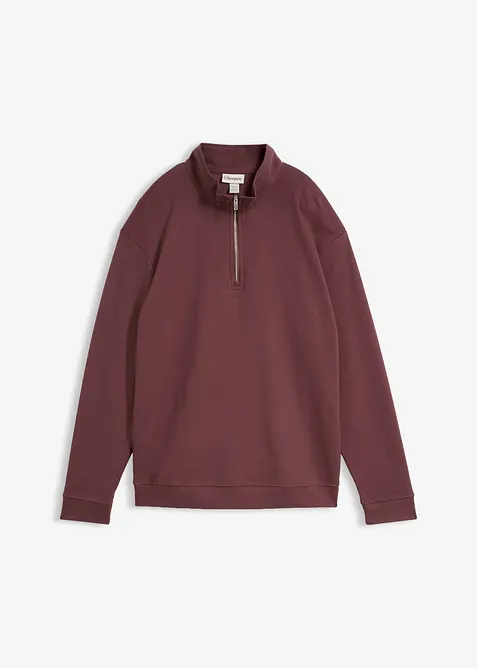 Sweat col zipp&eacute; en interlock 100% coton, bonprix