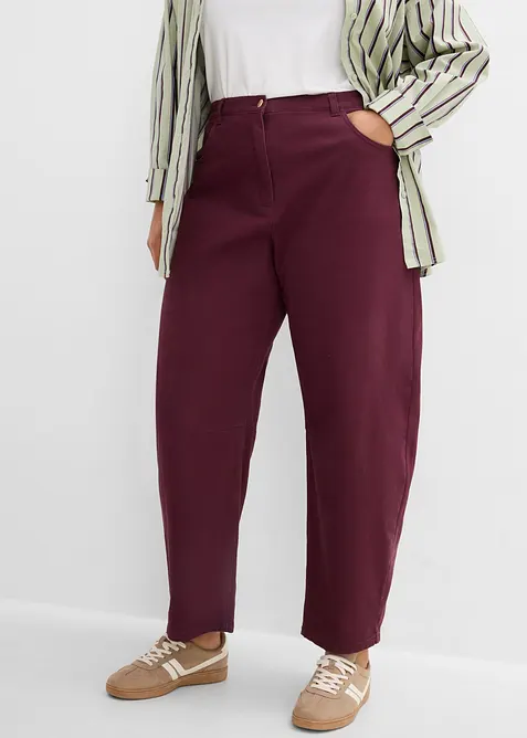 Pantalon barrel taille haute en twill, bonprix