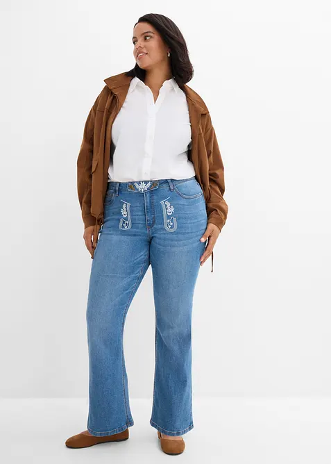 Jean bavarois bootcut, taille mi-haute, avec broderie, bonprix