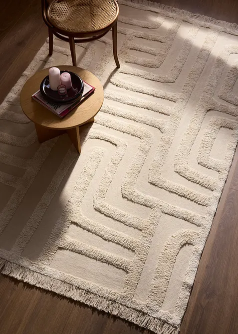 Tapis en coton &agrave; relief et franges, bonprix