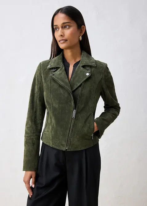 Veste biker en cuir velours, bonprix