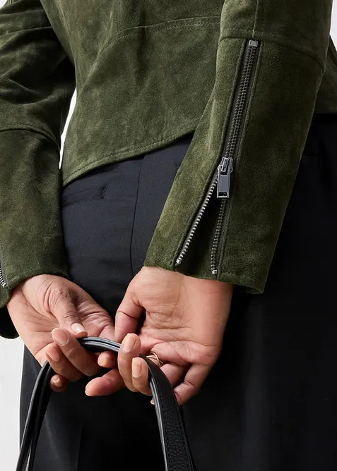 Veste biker en cuir velours, bonprix