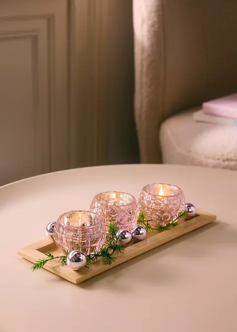 Plateau avec 3 porte-bougie chauffe-plat, bonprix