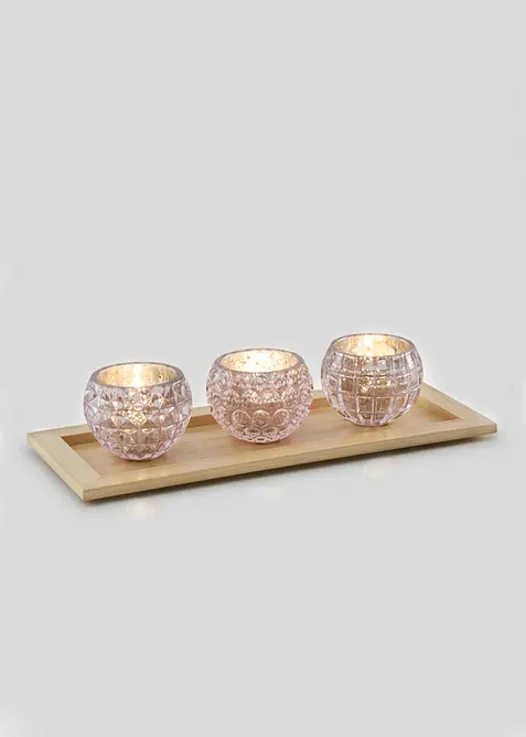 Plateau avec 3 porte-bougie chauffe-plat, bonprix