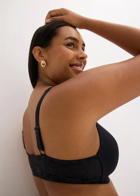 Soutien-gorge &agrave; coques et dentelle, ferm&eacute; devant, sans armatures, bonprix