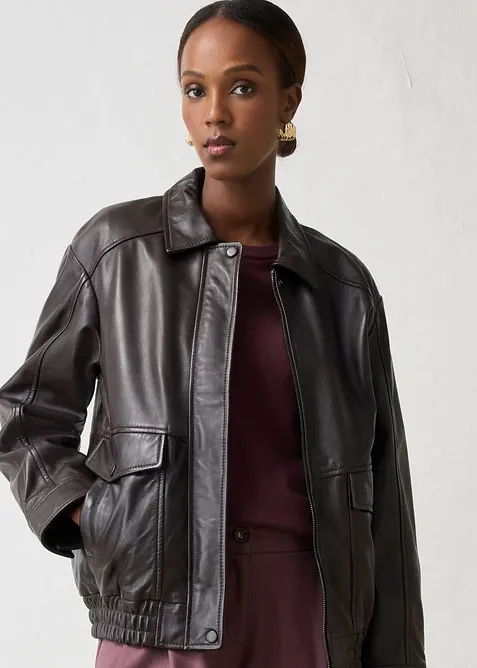 Oversize Leder-Blouson aus Lammnappa, bonprix
