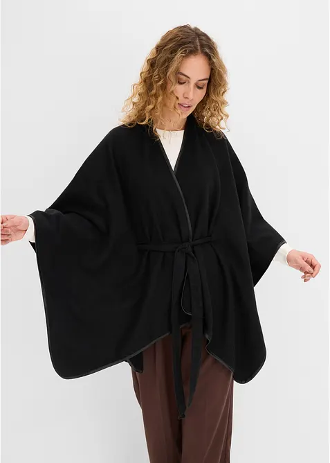 Poncho mit Paspel in Lederoptik, bonprix