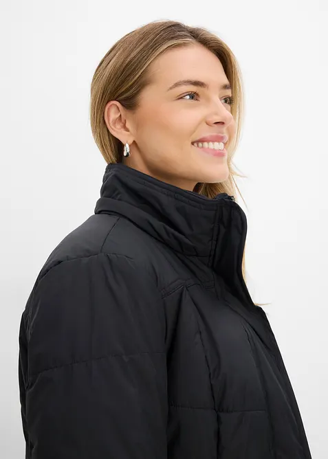 Long-Steppjacke, wattiert mit Kragen und Kapuze, bonprix