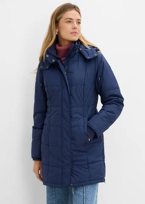 Long-Steppjacke, wattiert mit Kragen und Kapuze, bonprix