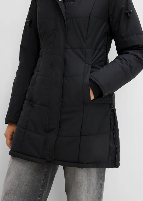 Long-Steppjacke, wattiert mit Kragen und Kapuze, bonprix