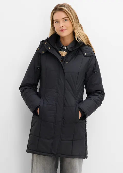 Long-Steppjacke, wattiert mit Kragen und Kapuze, bonprix