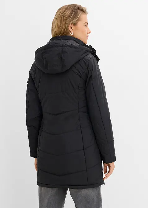 Long-Steppjacke, wattiert mit Kragen und Kapuze, bonprix